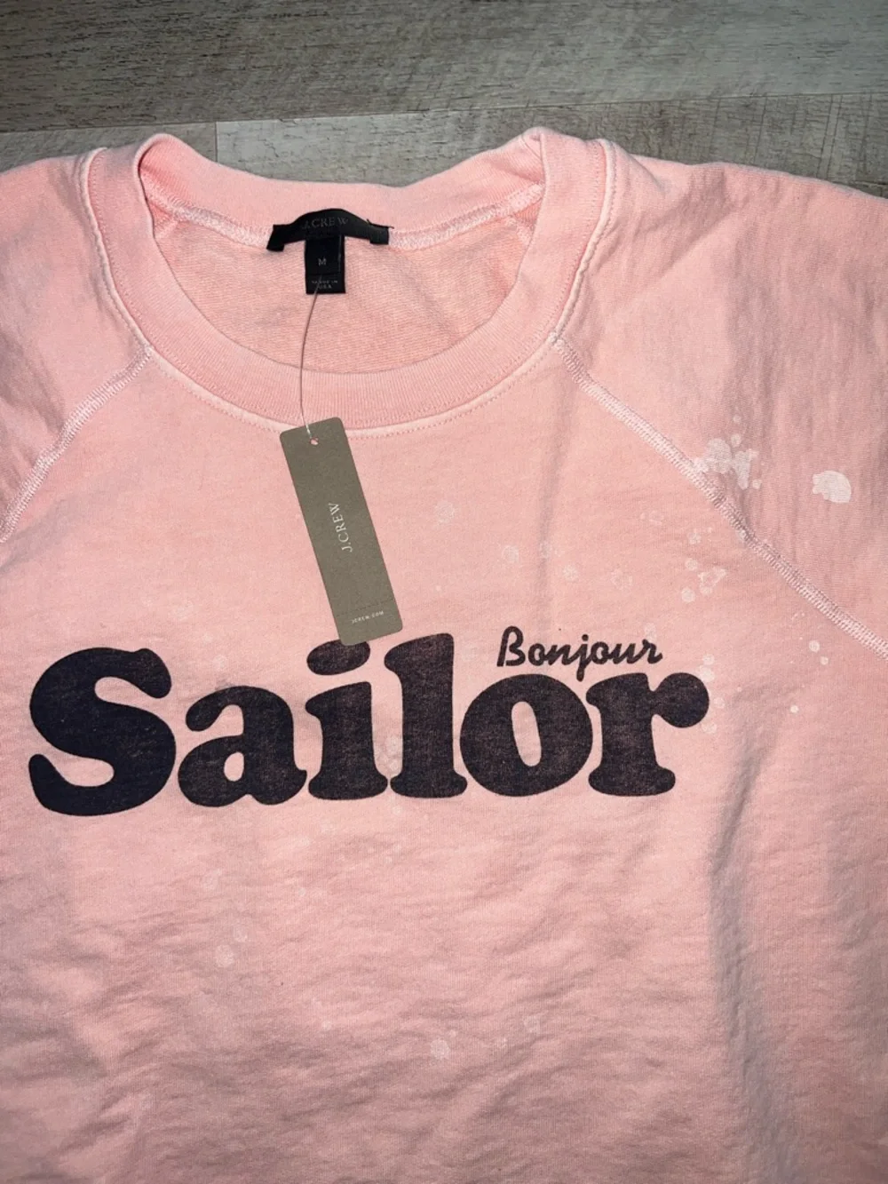 NEW J. Crew “Bonjour Sailor” Light Pink Sweatshirt with Slight Paint Splatter - Picture 4 of 8